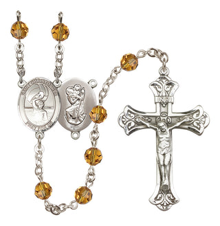 Sterling Silver 6mm Austrian Crystal Saint Christopher/Water Polo Men Rosary in Topaz