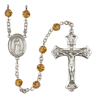 Sterling Silver 6mm Austrian Crystal Saint Barnabas Rosary in Topaz
