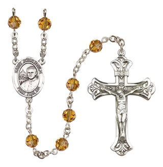 Sterling Silver 6mm Austrian Crystal Saint John Paul II Rosary in Topaz