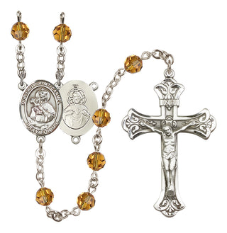 Sterling Silver 6mm Austrian Crystal Our Lady of Mount Carmel Rosary in Topaz