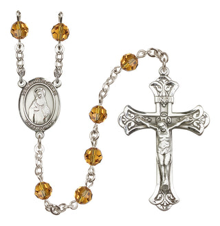 Sterling Silver 6mm Austrian Crystal Saint Hildegard von Bingen Rosary in Topaz