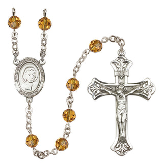Sterling Silver 6mm Austrian Crystal Saint John Baptist de la Salle Rosary in Topaz