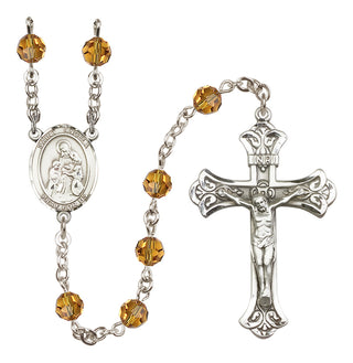 Sterling Silver 6mm Austrian Crystal Saint Angela Merici Rosary in Topaz
