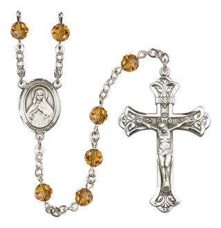 Sterling Silver 6mm Austrian Crystal Saint Olivia Rosary in Topaz