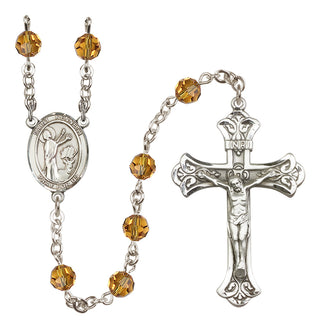 Sterling Silver 6mm Austrian Crystal Saint Kenneth Rosary in Topaz