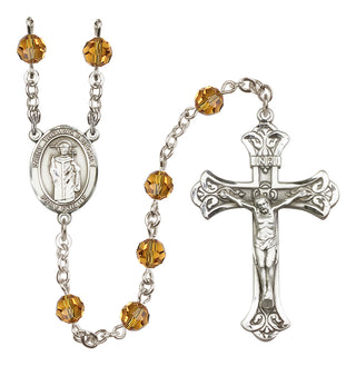 Sterling Silver 6mm Austrian Crystal Saint Thomas A Becket Rosary in Topaz