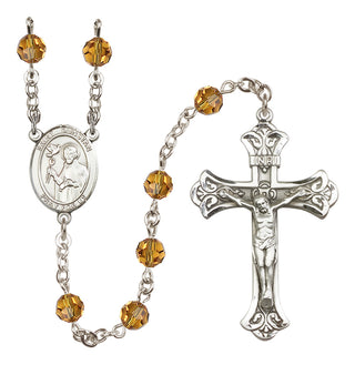 Sterling Silver 6mm Austrian Crystal Saint Dunstan Rosary in Topaz