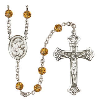 Sterling Silver 6mm Austrian Crystal Saint Fina Rosary in Topaz