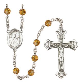 Sterling Silver 6mm Austrian Crystal Saint Kieran Rosary in Topaz