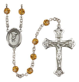 Sterling Silver 6mm Austrian Crystal Saint Philip Neri Rosary in Topaz