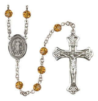 Sterling Silver 6mm Austrian Crystal Saint Juliana of Cumae Rosary in Topaz