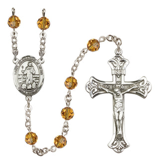 Sterling Silver 6mm Austrian Crystal Saint Bernadine of Sienna Rosary in Topaz