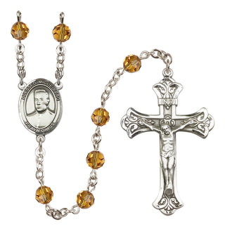 Sterling Silver 6mm Austrian Crystal Blessed Miguel Pro Rosary in Topaz