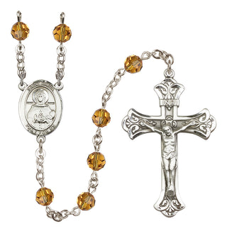 Sterling Silver 6mm Austrian Crystal Saint Daria Rosary in Topaz