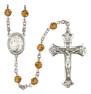 Sterling Silver 6mm Austrian Crystal Saint Jeanne Chezard de Matel Rosary in Topaz