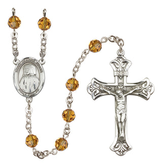 Sterling Silver 6mm Austrian Crystal Saint Jeanne Jugan Rosary in Topaz