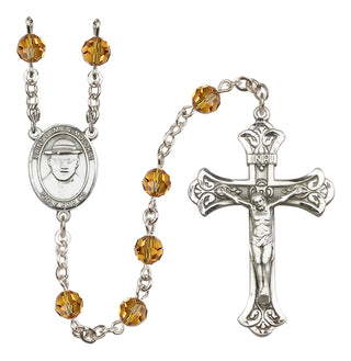 Sterling Silver 6mm Austrian Crystal Saint Damien of Molokai Rosary in Topaz