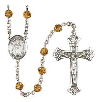 Sterling Silver 6mm Austrian Crystal Saint Winifred of Wales Rosary in Topaz