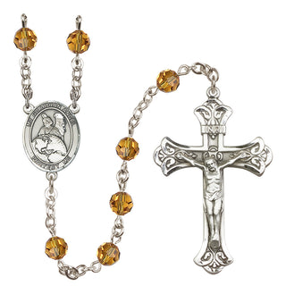 Sterling Silver 6mm Austrian Crystal Guardian Angel Protector Rosary in Topaz
