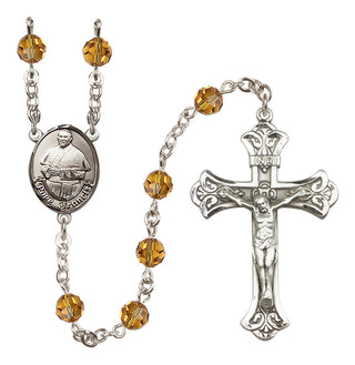 Sterling Silver 6mm Austrian Crystal Pope Francis Rosary in Topaz