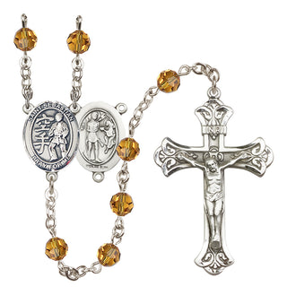 Sterling Silver 6mm Austrian Crystal Saint Sebastian/Karate Rosary in Topaz