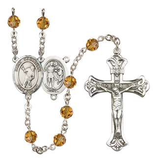 Sterling Silver 6mm Austrian Crystal Saint Sebastian/Lacrosse Rosary in Topaz