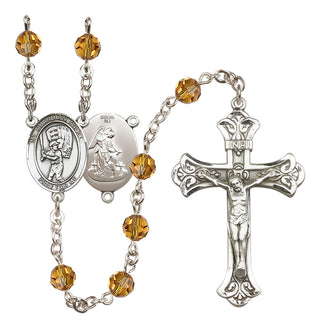 Sterling Silver 6mm Austrian Crystal Guardian Angel/Baseball Rosary in Topaz