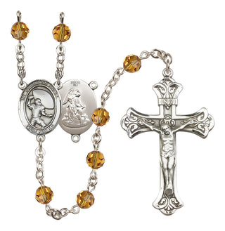 Sterling Silver 6mm Austrian Crystal Guardian Angel/Football Rosary in Topaz