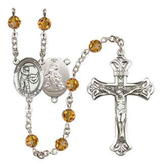 Sterling Silver 6mm Austrian Crystal Guardian Angel/Golf Rosary in Topaz