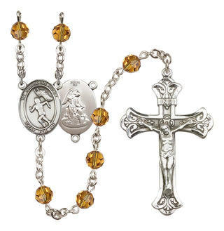 Sterling Silver 6mm Austrian Crystal Guardian Angel/Track&Field-Women Rosary in Topaz