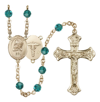 14 Karat Gold-Filled 6mm Austrian Crystal Saint Agatha / Nurse Rosary in Zircon
