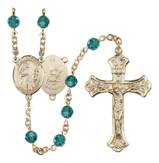 14 Karat Gold-Filled 6mm Austrian Crystal Saint Brendan the Navigator/Navy Rosary in Zircon