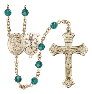 14 Karat Gold-Filled 6mm Austrian Crystal Saint Michael/1St Responder Rosary in Zircon