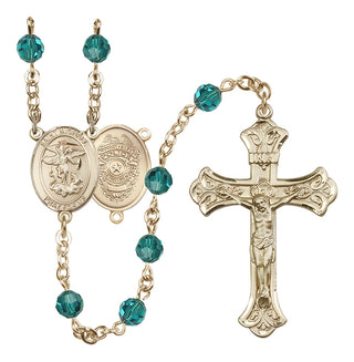 14 Karat Gold-Filled 6mm Austrian Crystal Saint Michael the Archangel/Policeman Rosary in Zircon