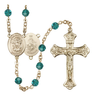 14 Karat Gold-Filled 6mm Austrian Crystal Saint Michael / Marines Rosary in Zircon