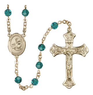 14 Karat Gold-Filled 6mm Austrian Crystal Saint Thomas Aquinas Rosary in Zircon