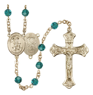 14 Karat Gold-Filled 6mm Austrian Crystal Guardian Angel / Nat'l Guard Rosary in Zircon