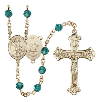 14 Karat Gold-Filled 6mm Austrian Crystal Guardian Angel / Navy Rosary in Zircon