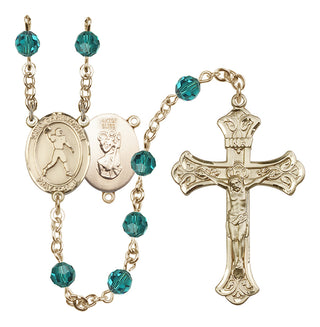 14 Karat Gold-Filled 6mm Austrian Crystal Saint Christopher/Football Rosary in Zircon