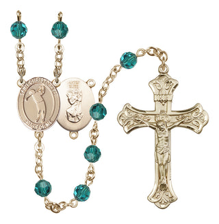 14 Karat Gold-Filled 6mm Austrian Crystal Saint Christopher/Golf Rosary in Zircon