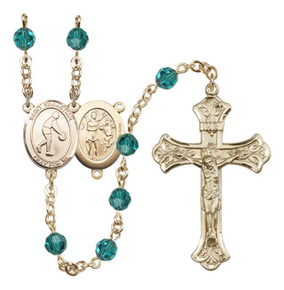 14 Karat Gold-Filled 6mm Austrian Crystal Saint Sebastian/Basketball Rosary in Zircon