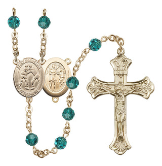 14 Karat Gold-Filled 6mm Austrian Crystal Saint Sebastian/Wrestling Rosary in Zircon