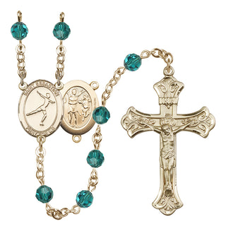 14 Karat Gold-Filled 6mm Austrian Crystal Saint Sebastian/Figure Skating Rosary in Zircon