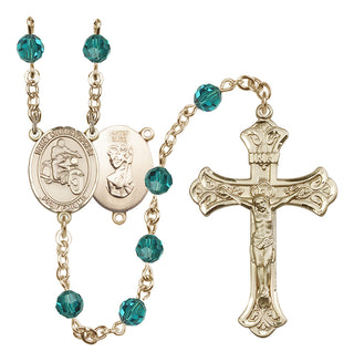 14 Karat Gold-Filled 6mm Austrian Crystal Saint Christopher/Motorcycle Rosary in Zircon