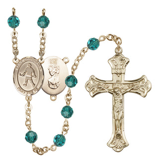 14 Karat Gold-Filled 6mm Austrian Crystal Saint Christopher / Field Hockey Rosary in Zircon