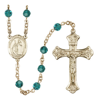 14 Karat Gold-Filled 6mm Austrian Crystal Saint Raymond of Penafort Rosary in Zircon