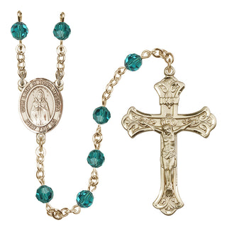 14 Karat Gold-Filled 6mm Austrian Crystal Our Lady of Rosa Mystica Rosary in Zircon