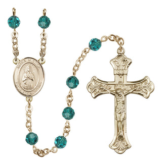 14 Karat Gold-Filled 6mm Austrian Crystal Our Lady Rosa Mystica Rosary in Zircon