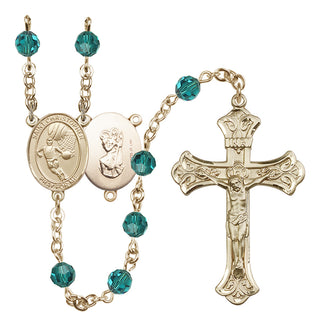 14 Karat Gold-Filled 6mm Austrian Crystal Saint Christopher/Basketball Rosary in Zircon
