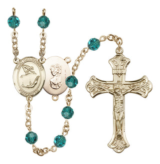 14 Karat Gold-Filled 6mm Austrian Crystal Saint Christopher/Gymnastics Rosary in Zircon
